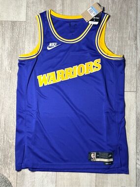 Nike Golden State Warriors Royal Blue and Yellow Basketball Jersey